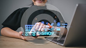 E-Shop, e-commerce add to cart online shopping business technology internet concept