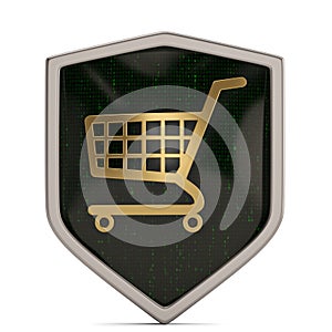 E-shopping security concept shopping cart symbol on white background. 3D illustration.