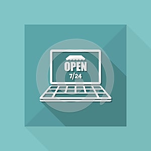 E-store open 7/24 full time - Vector flat icon