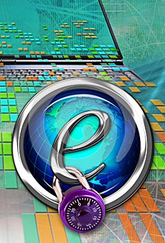 E symbol padlock world globe