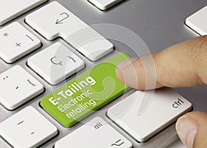 E-tailing Electronic retailing - Inscription on Green Keyboard Key