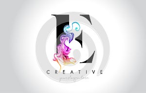 E Vibrant Creative Leter Logo Design with Colorful Smoke Ink Flo