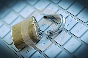 Computer security concept with broken lock