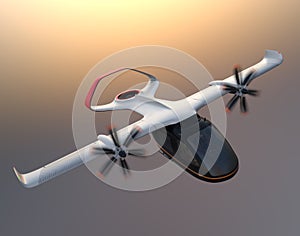 E-VTOL passenger aircraft flying in the sky