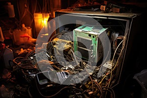 e-waste in a big recycling bin