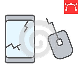 E-waste color line icon, recycle and mouse, electronic waste vector icon, vector graphics, editable stroke filled