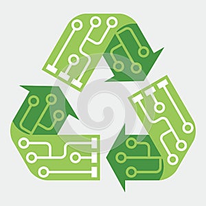 E-waste garbage icon. Old discarded electronic waste to recycling symbol. Ecology concept. Design by recycle sign with circuit