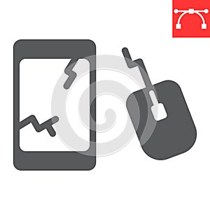 E-waste glyph icon, recycle and mouse, electronic waste vector icon, vector graphics, editable stroke solid sign, eps 10