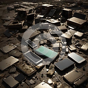 E-waste Graveyard Under Sunset