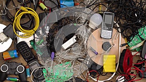 E-waste and Hazardous waste sorting and disposal. Old broken phones, battery, computers and electronics. Heavy metal