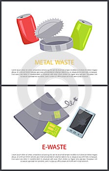 E-Waste and Metal Waste Set Vector Illustration