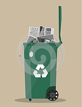 E-waste recycle bin with old electronic equipment