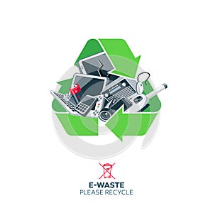 E-Waste in Recycling Sign Symbol