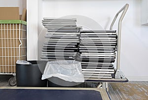 E-waste - stack of laptops to be discarded