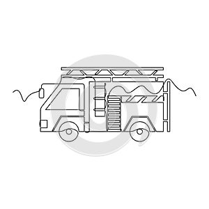 one line art Fire Engine vector illustration