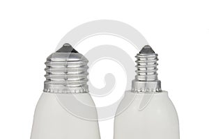 E27 and E14 lamp socket on white background