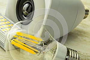 E27 LED bulbs with a diffrent chips in front of WiFi speaker LED lamp