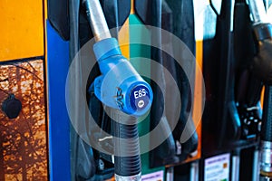 E85 pump handle at a gas station..