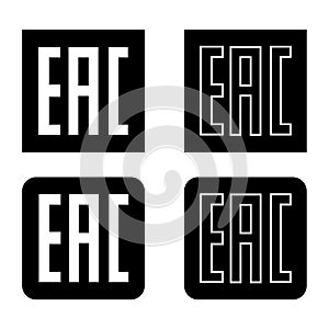 EAC sign, set icon product mark package. Euroasion symbol isolated on white background. Control information illustration