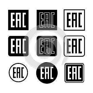 EAC sign, set icon product mark package. Euroasion symbol isolated on white background. Control information illustration
