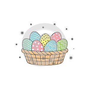 Each egg features different patterns, including stripes, polka do