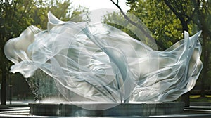 With each gust of wind the fabric swirls and twists in the air above the fountain creating a sense of wild exuberance photo