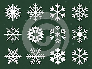 Monochromatic flat design pattern of various snowflakes