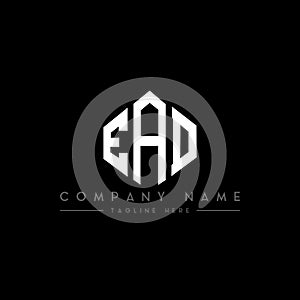 EAD letter logo design with polygon shape. EAD polygon and cube shape logo design. EAD hexagon vector logo template white and
