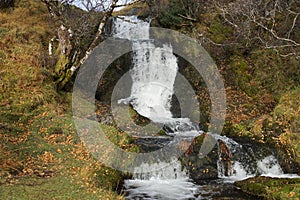 Eadar A\' Chalda Waterfall on Allt a\' Chalda Beag nearArdvreck Castle, Loch Assynt, Sutherland, Scotland, UK