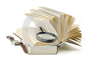 Eading books with a lens in the allotted time photo