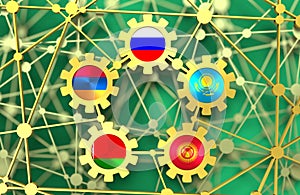 EAEU union members national flags on gears