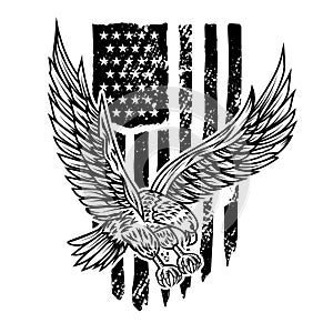 Eagle on american flag background. Design element for logo, emblem, sign, poster, t shirt. Vector illustration1