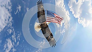 Eagle With American Flag Flies In Freedom generative ai