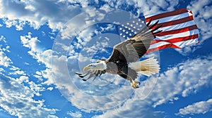 Eagle With American Flag Flies In Freedom generative ai