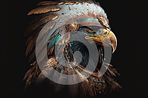 Eagle animal portrait dressed as a warrior fighter or combatant soldier concept. Ai generated