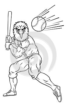 Eagle Baseball Player Mascot Swinging Bat at Ball