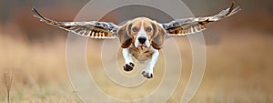 Eagle Beagle - witness the extraordinary as an eagle hound soars through the skies with majestic wings, defying gravity.