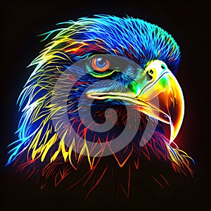 Eagle bird in abstract, graphic highlighters lines rainbow ultra-bright neon artistic portrait photo
