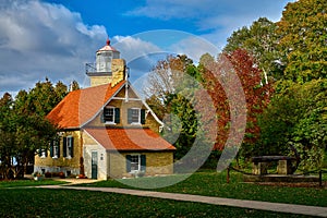 Eagle bluff lighthouse, autumn, wisconsin