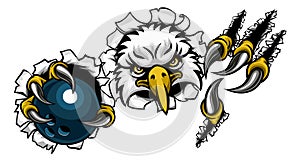 Eagle Bowling Cartoon Mascot Ripping Background photo