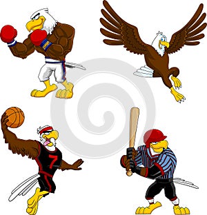 Eagle Cartoon Characters. Vector Hand Drawn Collection Set