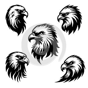 Eagle face silhouette, Eagle head Vector illustration bundle