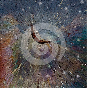 Eagle flies in vivid sky