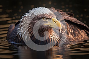 An Eagle Floating on Water looking for Prey