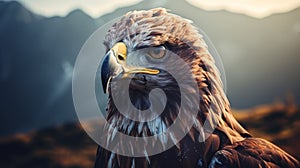 Eagle In Front Of Mountains: Vray Tracing Photography In Soft Light