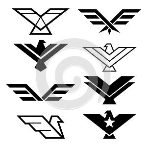 Eagle geometric design, eagle`s wings icons set, eagles graphic elements - modern style