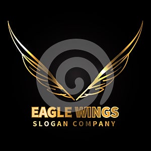 Eagle gold wings logo design luxury on black background vector