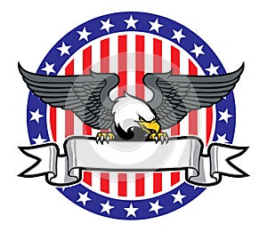 Eagle grip a ribbon with US flag as background