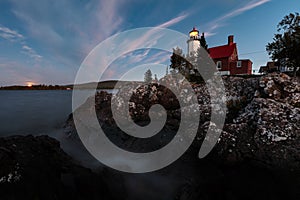 Eagle Harbor Light at Night on the Keweenaw Peninsula in Michigan photo