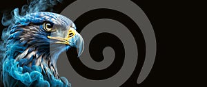 Eagle Head with Blue Smoke Isolated on Black Background - Generative Ai